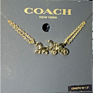 Coach Jewlery Horse And Carriage Pendant Necklace Gold Plated Holiday Gift New